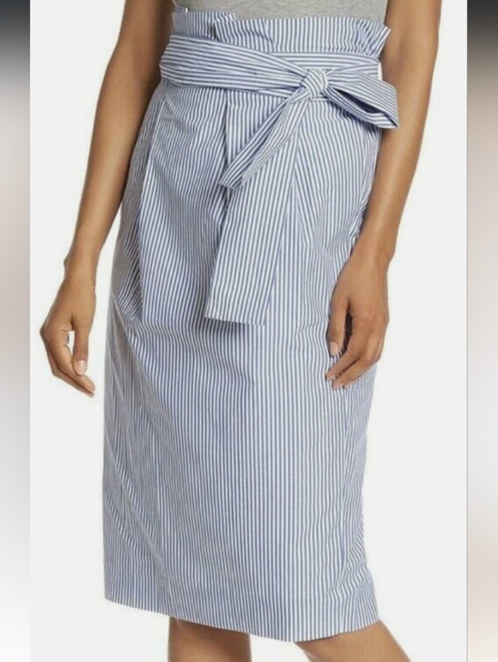 J. Crew 100% Cotton Blue And White Stripe Pencil Skirt 😍 Midi Knee Length